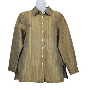 VTG Y2K Spenser Jeremy Silk Striped Button Up Tunic Top Womens L Olive Green